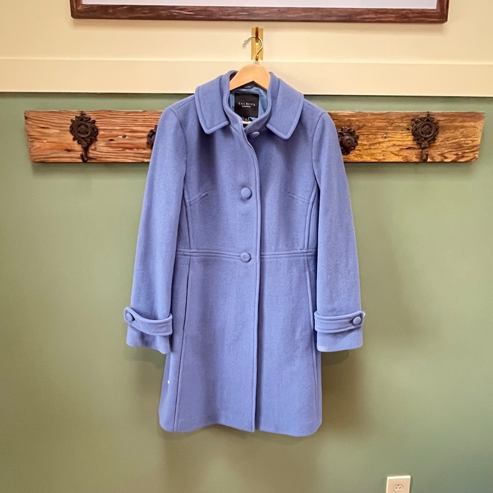 Talbots Womens Wool Blend Single Breasted Walking Coat Periwinkle Blue Size 8